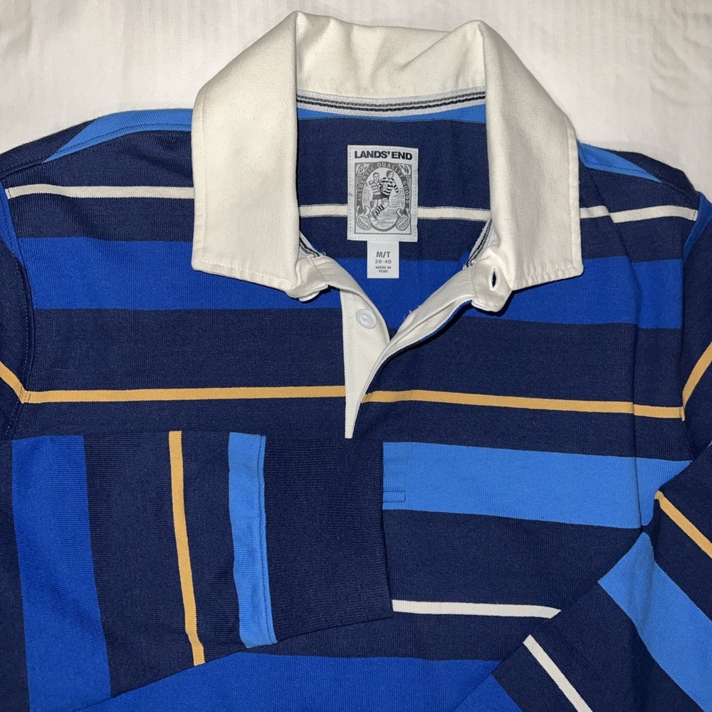 Vintage Lands End Rugby Shirt Medium Tall Cotton 80s Made in USA Polo Preppy